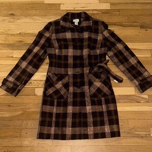 Ann Taylor Plaid Coat in Black and Brown